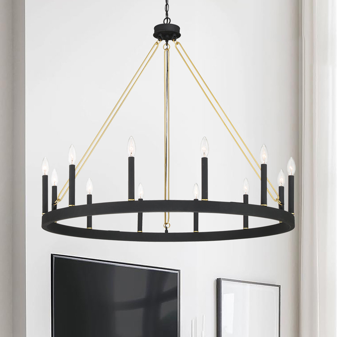 Madalyn 12 - Light Candle Style Wagon Wheel Chandelier